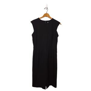 MM Lafleur Black Midi Shift Dress with Front Hem Slit Size 10 Classic Neutral